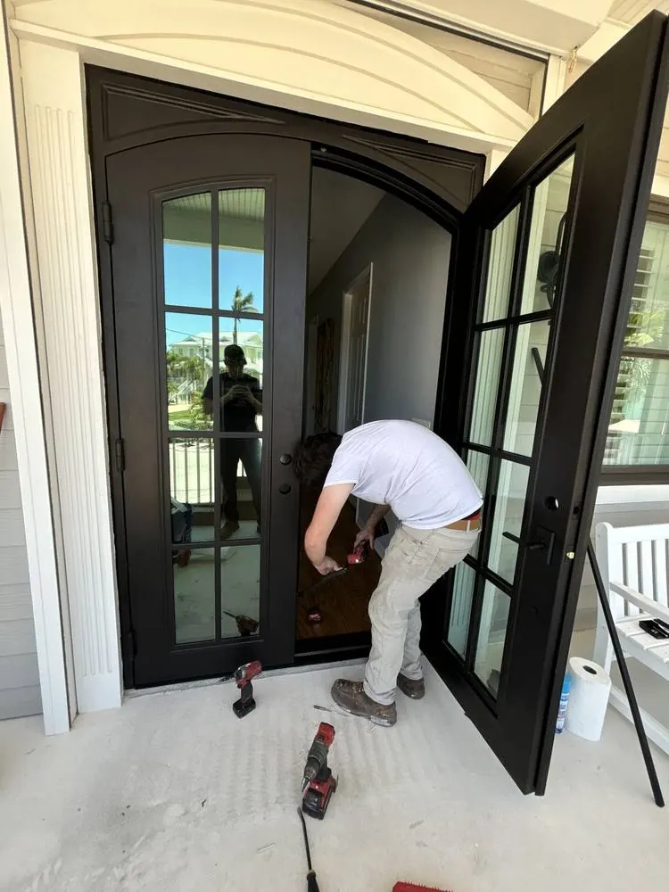 Setting black French doors