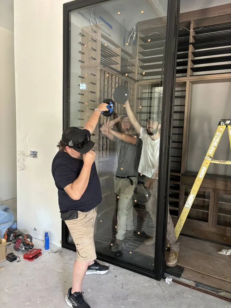 Steel glass-and-louver system, in progress