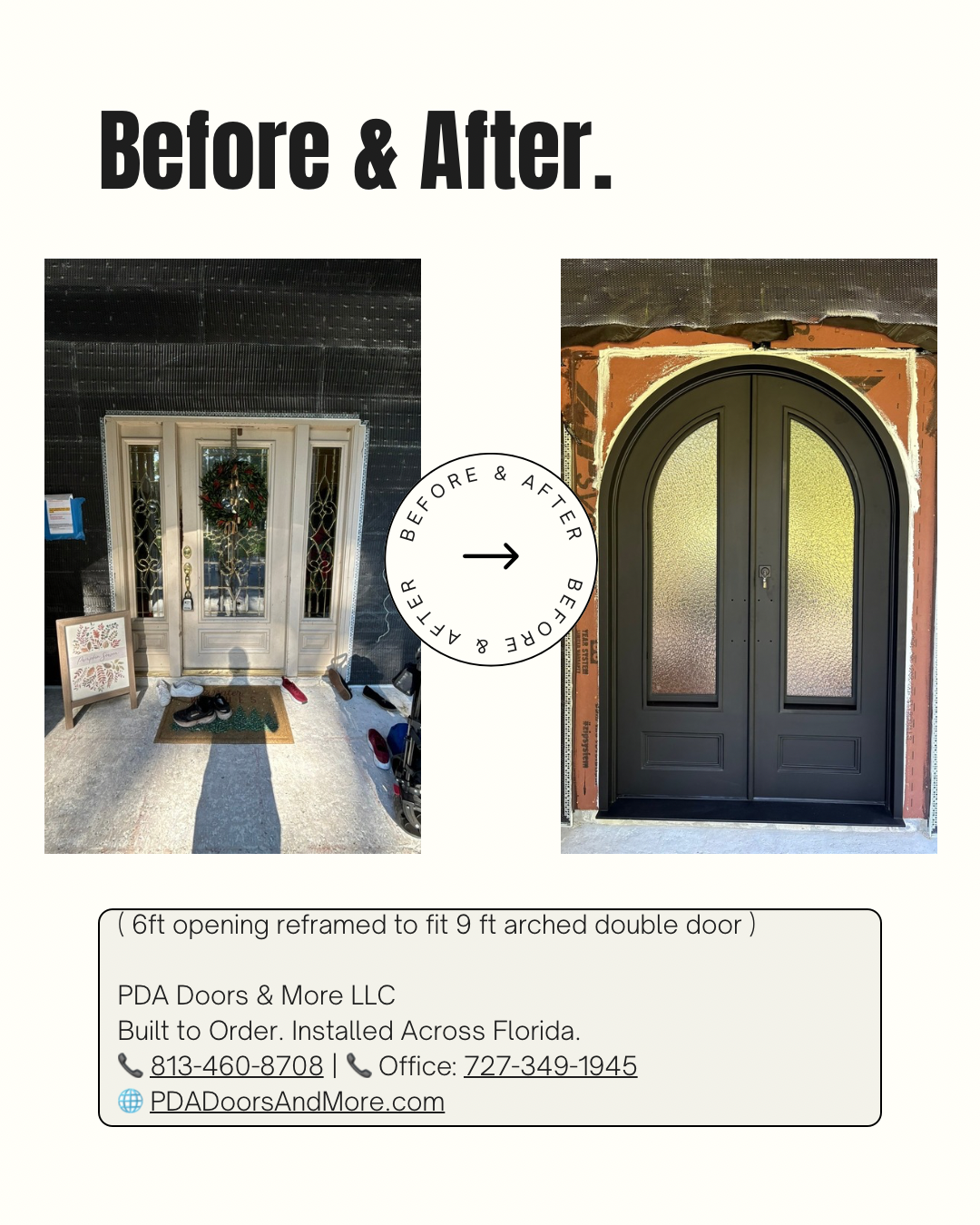 Before and after iron door transformation by PDA Doors & More