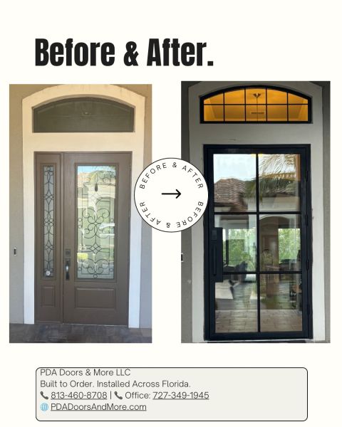 Before and after iron door transformation by PDA Doors & More