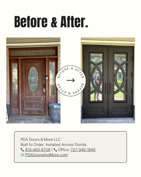 Before and after: 6ft opening reframed to a 9ft arched double door by PDA