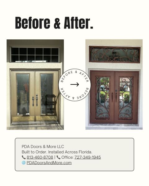 Before and after iron door transformation by PDA Doors & More